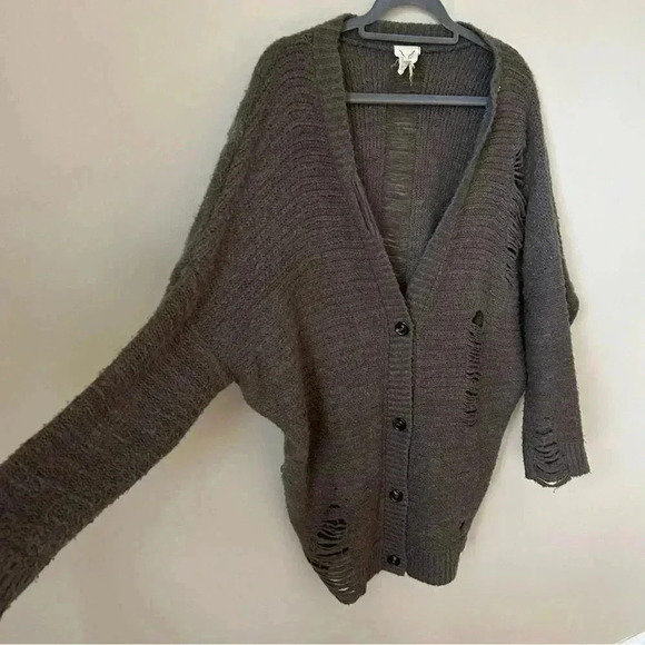Urban Outfitters Pins & Needles Dark Grey Distressed Chunky Knot Cardigan Small - Picture 2 of 6